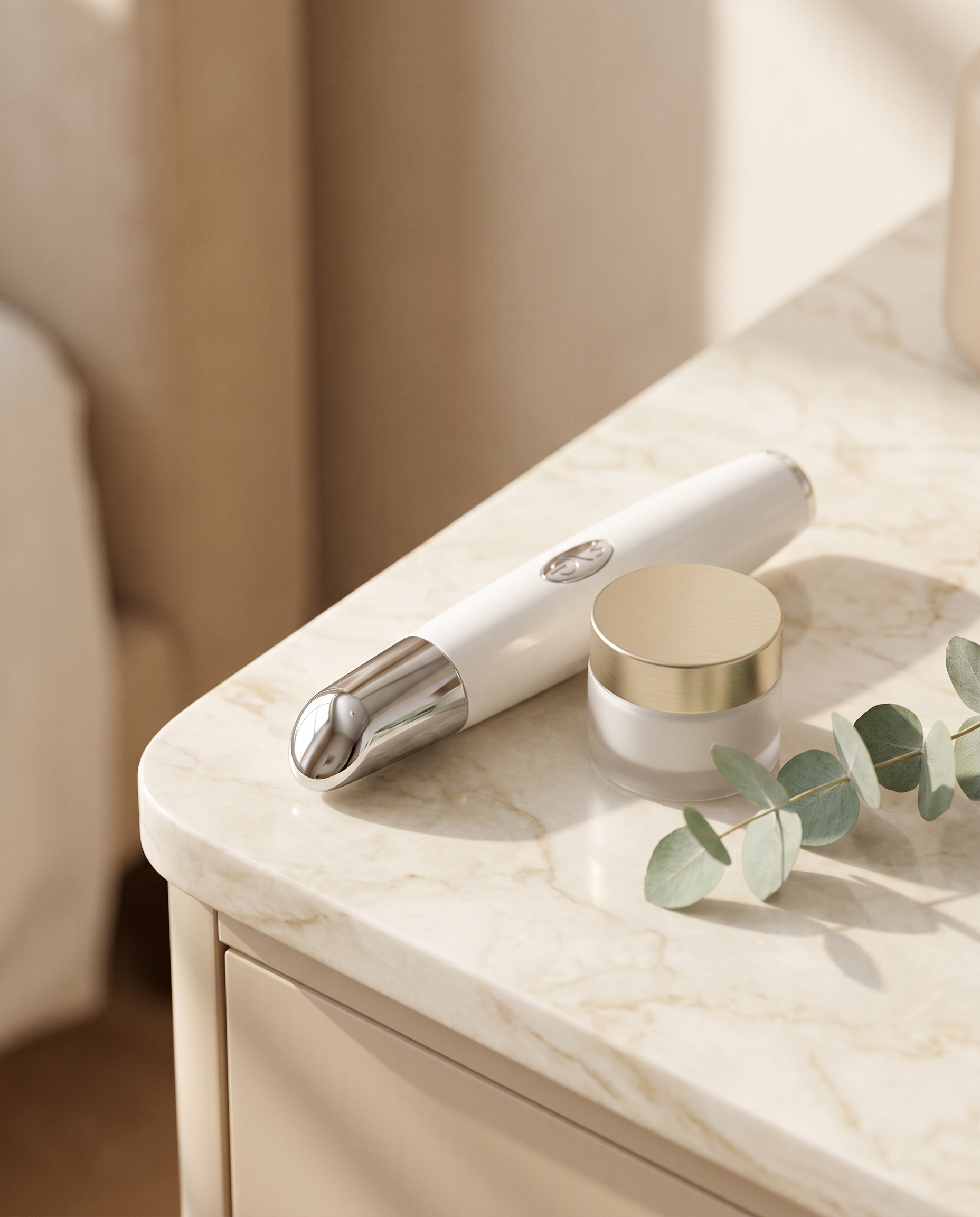 Eye Revival eye massager on marble vanity