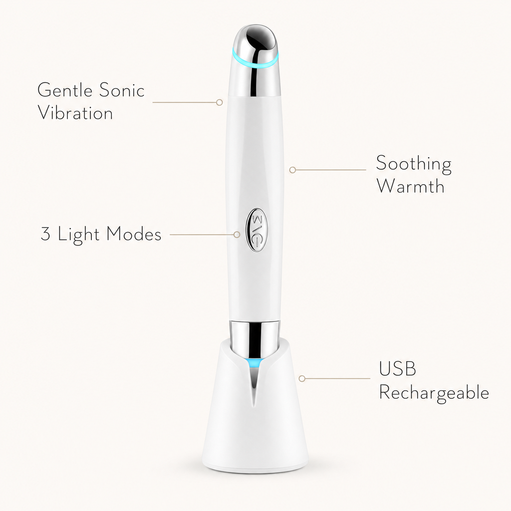 Eye Revival features - vibration, warmth, light modes, USB rechargeable