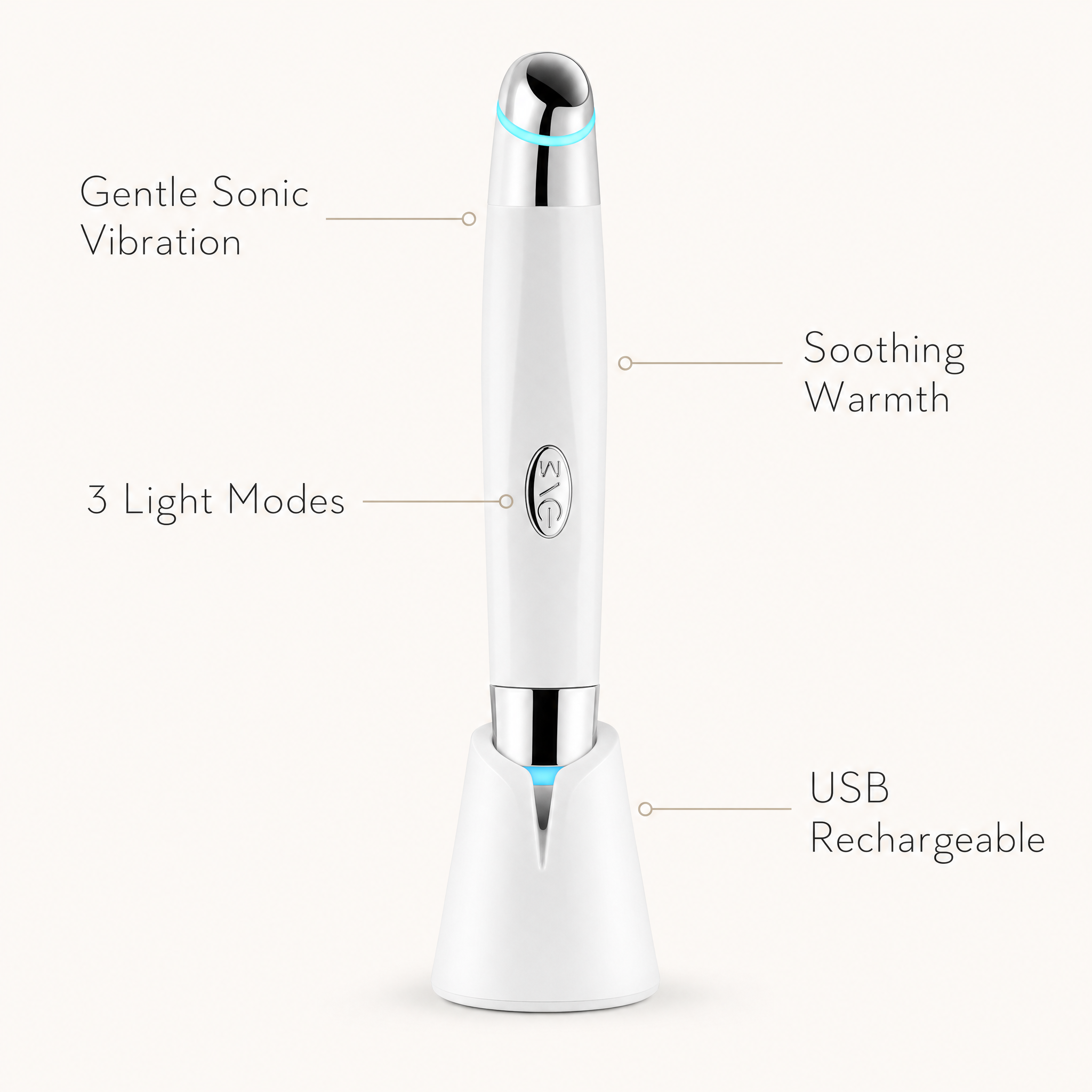 Eye Revival features - vibration, warmth, light modes, USB rechargeable